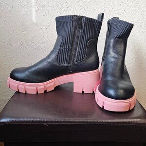 Torrid Pink Chunky Heel Contrast Rain Bootie Size 11WW